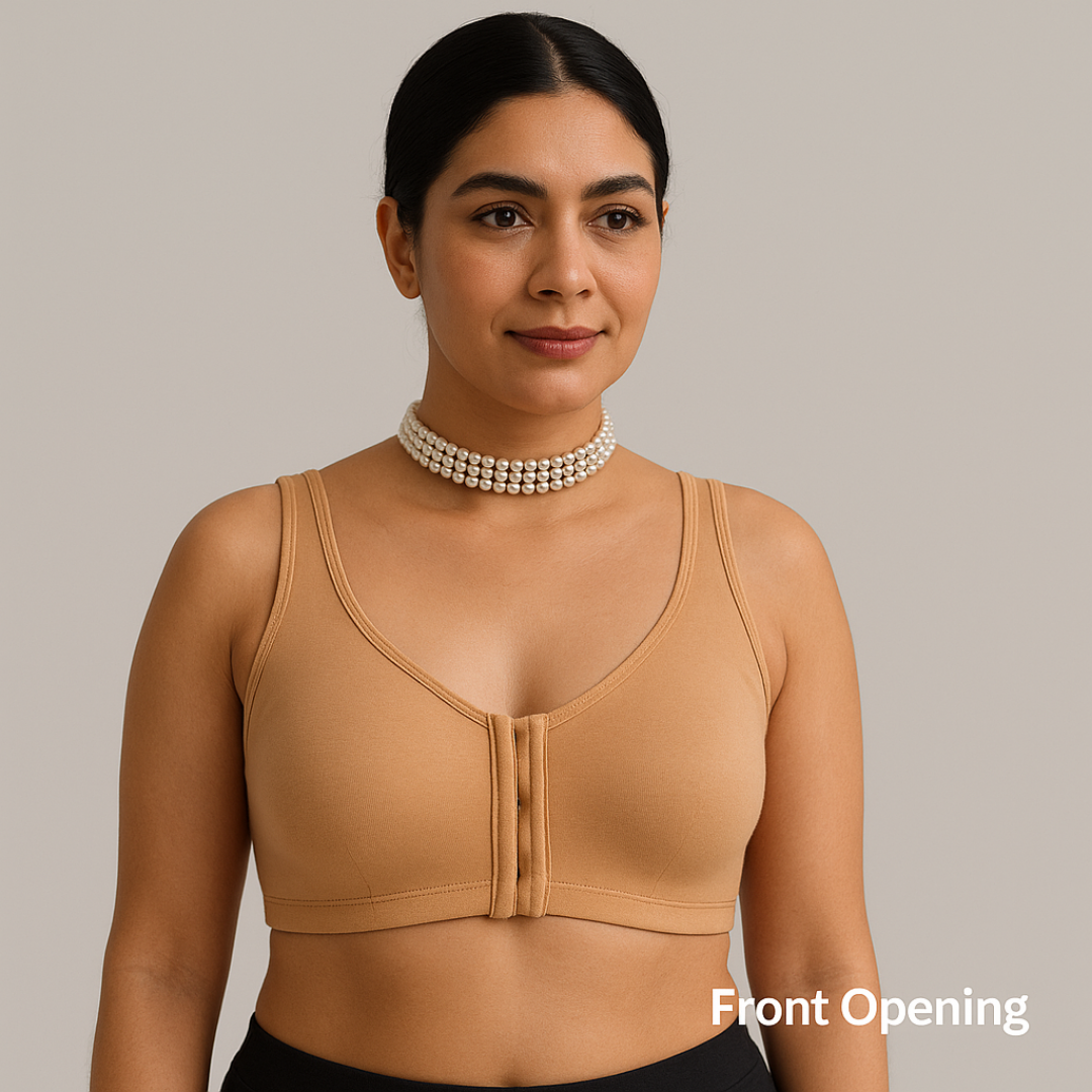 Sugar Shell | Firefly Mastectomy Bra (Front Open, Full Coverage, Moulded Cup, Non-Wired, Non-Padded, Without Prosthetics) | For Post Surgery, Cancer Bra | Pack of 1