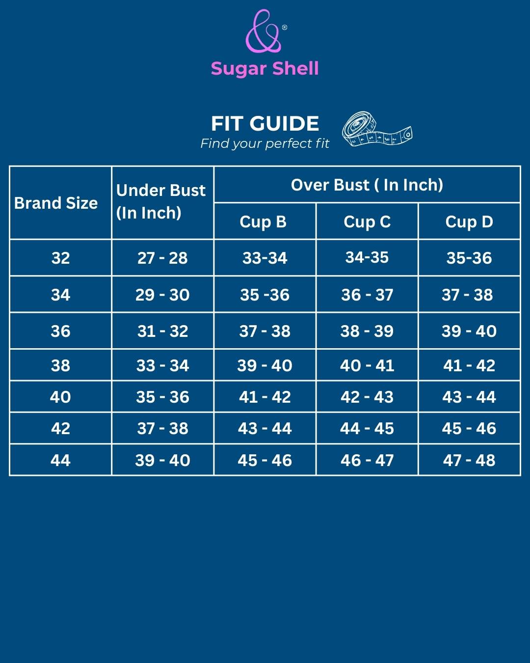 Sugar Shell Bra Size Details and Guide