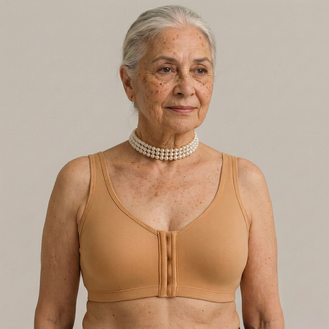 Silverline Support Bra for Elderly Women (Front Open, Full Coverage, Moulded Cup, Non-Wired, Non-Padded, Without Prosthetics) | Supportive Bra for Seniors | Pack of 1